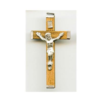 Croix bois avec Christ métal