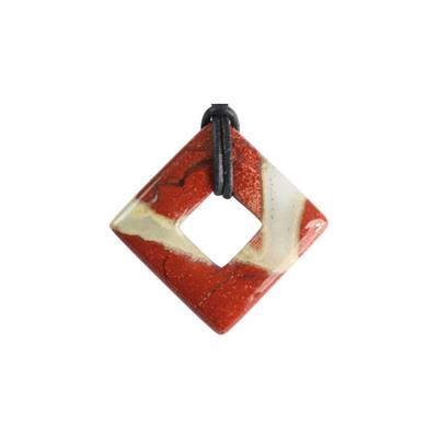 Pendentif Donut carré en pierre de Jaspe rouge avec cordon noir