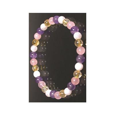 Bracelet perles rondes - Citrine, Pierre de Lune, Améthyste et Quartz rose