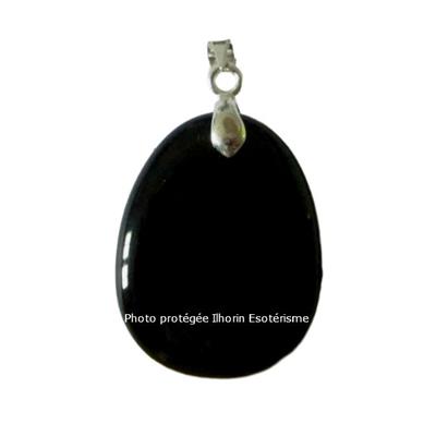 Pendentif Pierre Plate - Obsidienne Noire