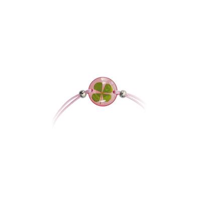 Bracelet fil - Trèfle à 4 feuilles Rond rose