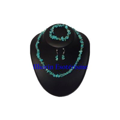 Parure collier, bracelet et boucle d'oreille - Howlite turquoise