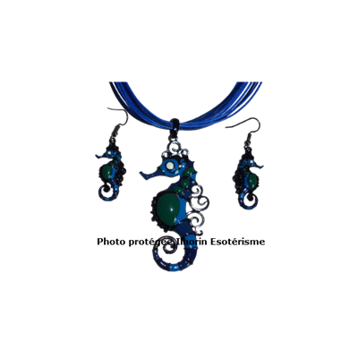 Parure de Bijoux Collier et Boucles d'oreilles - Hippocampe Bleu