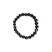Bracelet perles rondes - Obsidienne dorée